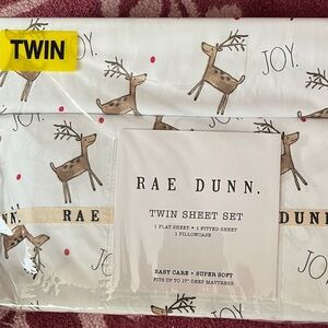 Rae Dunn White and Brown Reindeer Twin Sheet Set